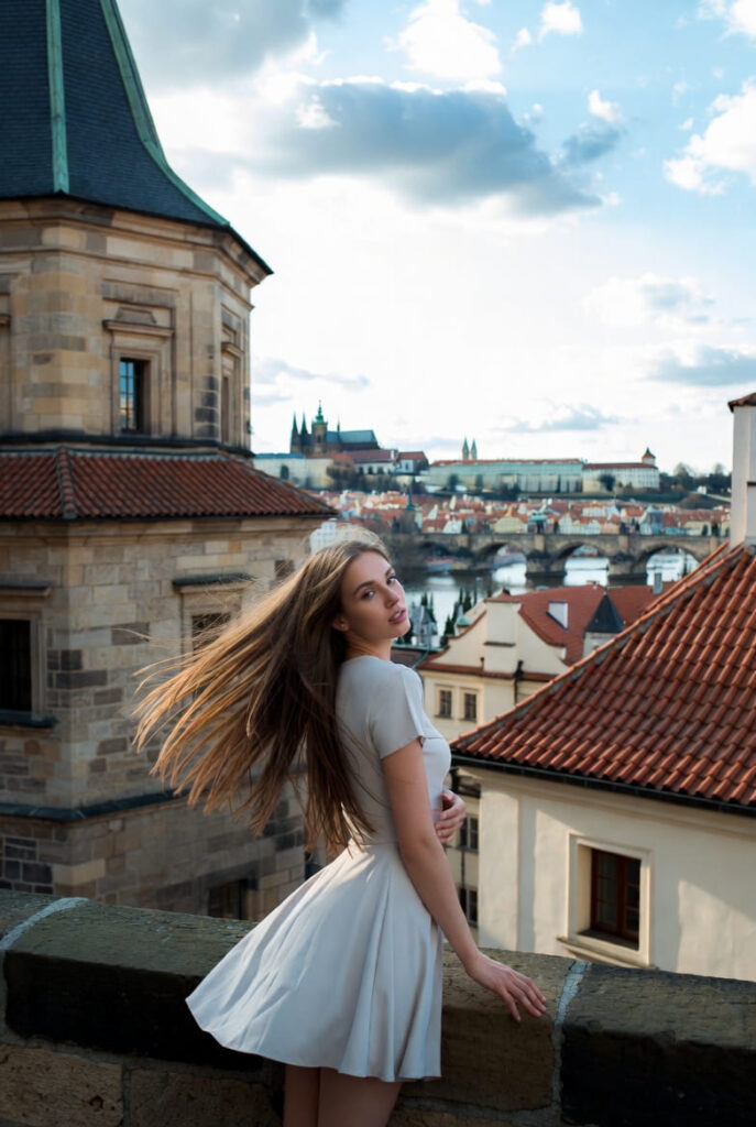 Sophisticated luxury escort Prague in chic dress