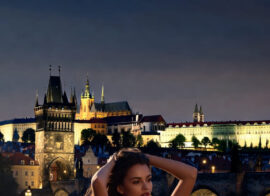 Stylish escort lady at a Prague restaurant dinner